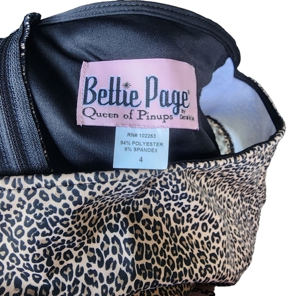 NWT Bettie Page sz 4 Queen of Pinups animal Cheetah print off shoulder dress - Picture 13 of 15